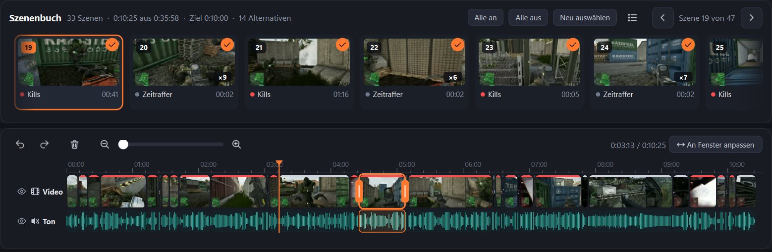 Szenenbuch und Zeitleiste mit Filmstreifen und Tonwelle